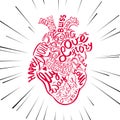 Hand drawing sketch anatomical heart. Lettering doodle vector illustration. Many inspirations in heart shape Royalty Free Stock Photo