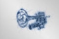 Hand drawing sketch of classical silver music trumpet