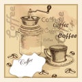 Hand-drawing sketch coffe set on old background Royalty Free Stock Photo