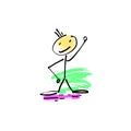 Hand drawing sketch doodle human stick figure cheerful person