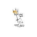 Hand drawing sketch human smile stick figure with crown