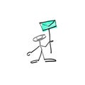 Hand drawing sketch human smile stick figure with email sign Royalty Free Stock Photo