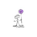 Hand drawing sketch human smile stick figure with email sign Royalty Free Stock Photo