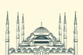 Hand drawing sketch islamic building of Sultan Ahmed the blue mosque