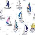 Hand drawing sketch Seamless summer sea pattern with sailing sh Royalty Free Stock Photo