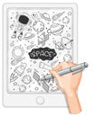 Hand drawing space element in doodle or sketch style on tablet Royalty Free Stock Photo
