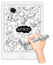 Hand drawing space element in doodle or sketch style on tablet Royalty Free Stock Photo