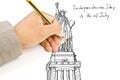 Hand drawing Statue of Liberty line