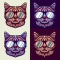 Hand drawing style with a cats wear glasses use colors