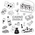 Hand drawing styles casino items. Doodles casino.