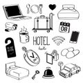 Hand drawing styles for hotel items. Doodle Hotel service.