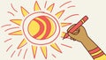 Hand drawing a sun, artistic creation and warm illustration, vector design Generative AI Royalty Free Stock Photo