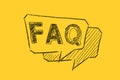 FAQ. Frequently Asked Questions. Lettering on yellow.