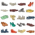 Hand drawing various types of different footwear in vector.