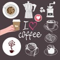 Doodle style coffee theme symbols