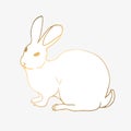 Hand drawing, vector illustration white rabbit with gold sitting. For print and web pages