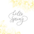 Hand drawing vector motivated phrase Hello, spring. Vintage floral background