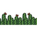 Hand drawing vector seamless border with cactus. Bright green colors
