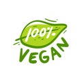 Hand drawing 100% vegan sign. Vegan product element green label