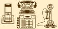 Hand drawing vintage telephones drawn elements
