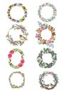 Watercolor illustration set of flowers wreathes.