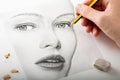 Hand Drawing a Woman Face