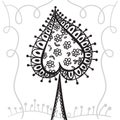 Hand drawing zentangle element with decorative frame. Decorative abstract tree. Card spades.