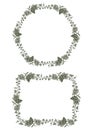 Hand drawings of decorative borders from vine branches with leaves and ripe grape bunches