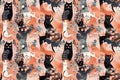 Hand drawn abstract artistic cute cats, created with Generative AI technology