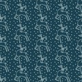 Hand drawn abstract Christmas reindeer pattern. Leaping stag deer on green background. Cute winter holiday all over print. Festive