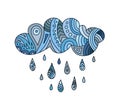 Hand-drawn abstract cloud with raining. Vector doodle design elements