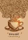 Hand-drawn Abstract cup of coffee with doodle pattern. Royalty Free Stock Photo