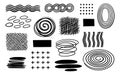 Hand drawn abstract design elements set featuring wavy lines, spirals, dots, and scribbled textures for creative graphic Royalty Free Stock Photo