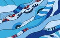 Hand drawn of abstract doodle background, in cold colors. Royalty Free Stock Photo