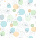 Hand Drawn Abstract Elements Vector Pattern. Delicate Pastel Colours. White Background. Irregular Lines and Round Shapes.