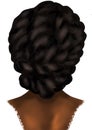 Hand-drawn abstract fashion illustration of imaginary female afro model with high roll braids updo hairstyl