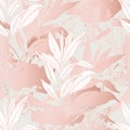 Hand drawn abstract floral background: line art leaves, grunge brush strokes with glossy gradient effect Royalty Free Stock Photo