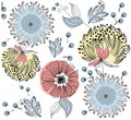 Hand drawn abstract flowers repeat pattern Royalty Free Stock Photo