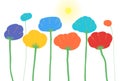 hand drawn abstract flowers and sun in white background Royalty Free Stock Photo