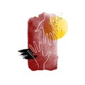 Hand drawn abstract minimalistic background in trendy minimalistic style. Human arms. Watercolor spots.