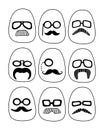Hand drawn abstract minimalistic easter eggs set with faces and moustaches