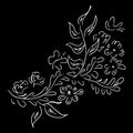 Hand drawn abstract outline set of rose or peonies flowers isolated on black background. Floral design elements for your wedding Royalty Free Stock Photo