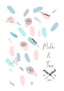 Hand drawn abstract pastel baby shower card with brush confetti