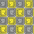 Hand drawn abstract patterned yellow and gray squares on white background Royalty Free Stock Photo