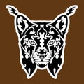 Hand drawn abstract portrait of a lynx. Sticker. Vector stylized illustration isolated on brown background