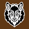 Hand drawn abstract portrait of a wolf. Sticker. Vector stylized illustration isolated on brown background