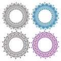 Hand drawn abstract round design elements set. Decorative Indian round lace ornate mandala. Frame or plate design