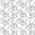 Hand drawn abstract silhouettes of gray leaves on white background.