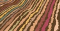 Hand drawn abstract stripes mapped onto wavy, bumpy surface to represent rolling hills feel pattern in fall colors