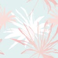 Hand drawn abstract tropical summer background: fan palm tree leaves in silhouette, line art with glossy gradient effect Royalty Free Stock Photo